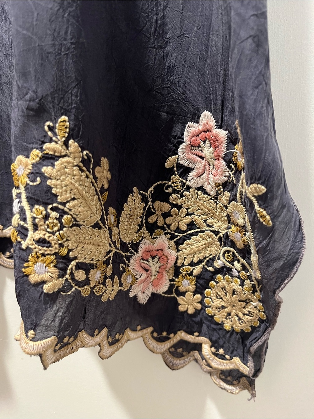 Johnny Was Navy Tunic with Gold and Pink Floral Embroidery - Picture 4 of 8